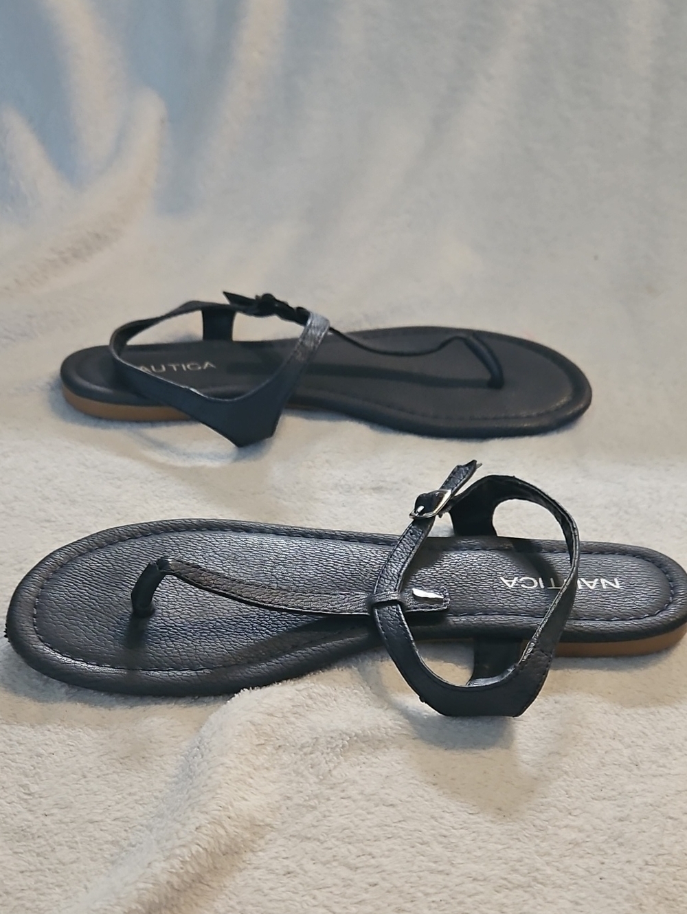 Womens Nautica Navy Pebble Faux Leather T-Strap Adjustable Ankle Strap Sandals - Picture 4 of 7